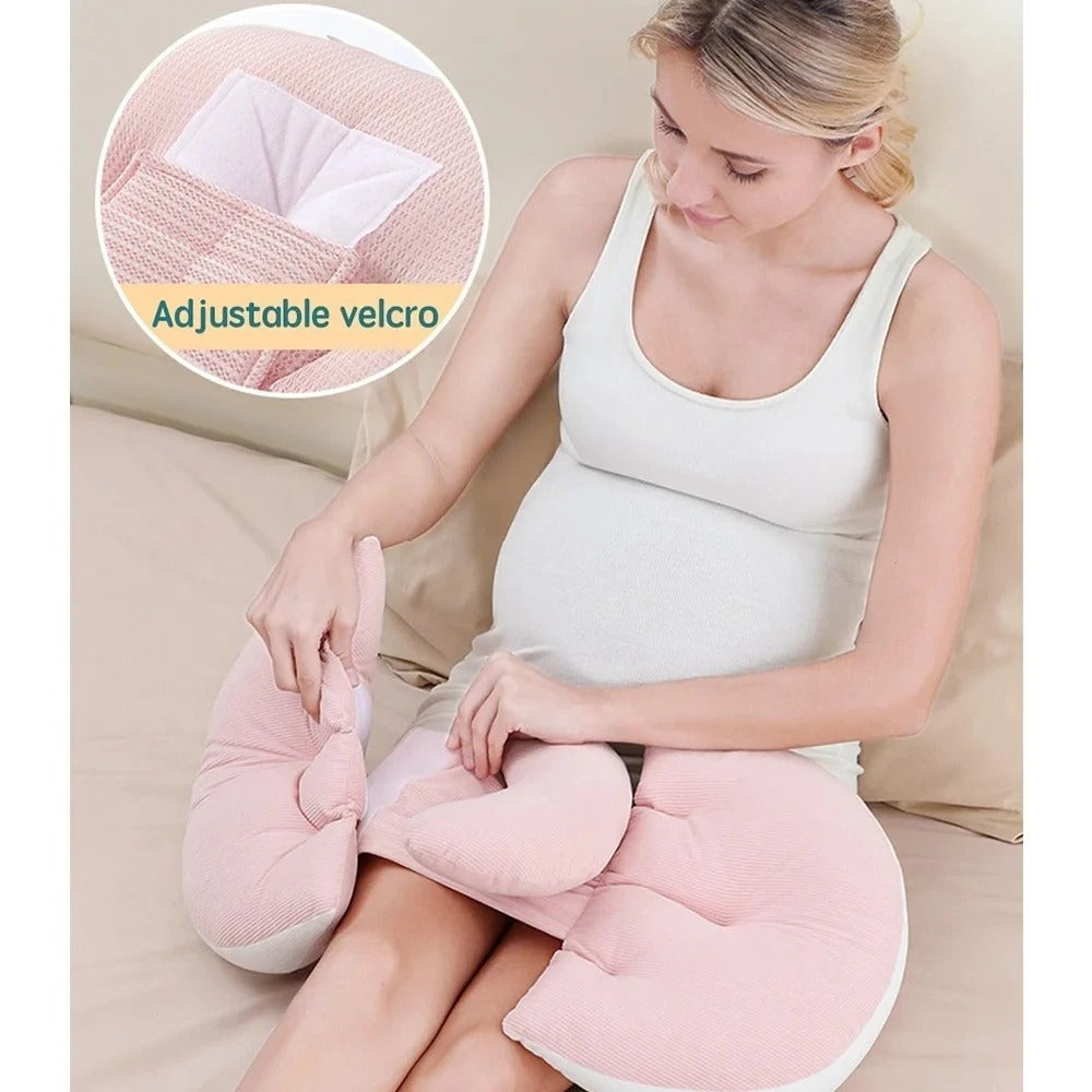 Pregnancy Pillow with Free Auxiliary Pillow – Cotton Maternity Body Pillow for Side Sleeping & Waist Support